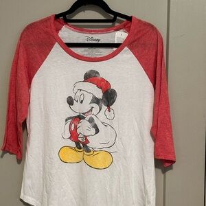 Disney Ladies Red and White Mickey Mouse Long Sleeve Tee